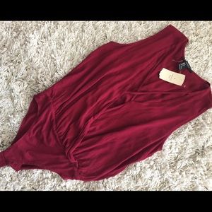 NWT Red Wine Criss Cross Strappy Plunge Bodysuit
